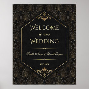 Glam Gold Black Great Gatsby Wedding Welcome Sign