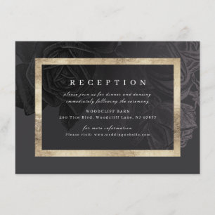 Glam gold black vintage floral wedding reception enclosure card