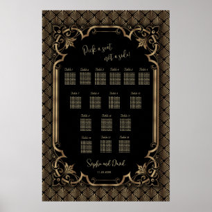 Glam Gold Black Wedding Seating Chart Canvas Print