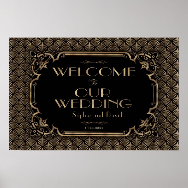 Glam Gold Black Wedding Welcome Sign (Front)