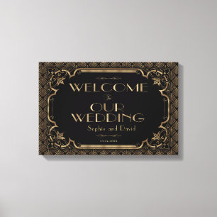Glam Gold Black Wedding Welcome Sign