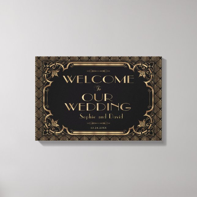 Glam Gold Black Wedding Welcome Sign (Front)
