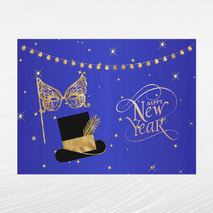Glam Gold Blue Mask Hat New Year Holiday Postcard
