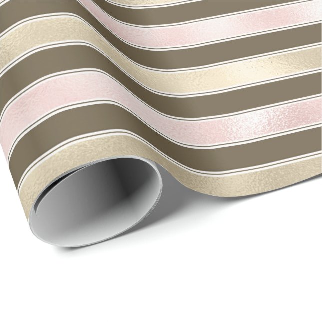 Glam Gold Blush Pink Brown Stripes Wrapping Paper (Roll Corner)
