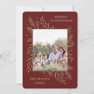 Glam Gold Botanical Maroon Photo Card