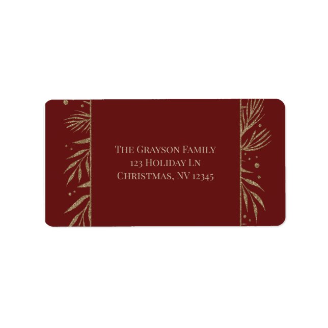Glam Gold Botanical Maroon Return Labels (Front)