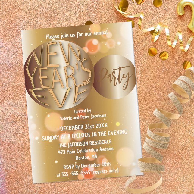 Glam Gold Bronze New Year’s Eve Celebration Party Invitation (Creator Uploaded)