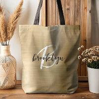 Glam Gold Brushed Metal Black White Monogram