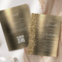 Glam Gold Brushed Metal QR Code Wedding