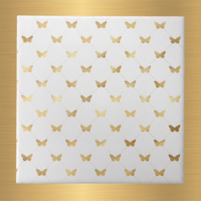 Glam Gold Butterflies White Tile (Creator Uploaded)