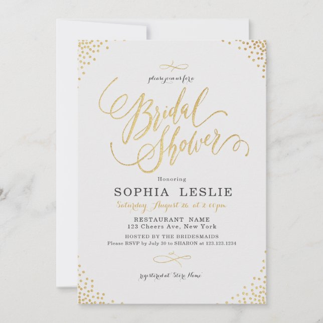 Glam gold calligraphy vintage Bridal Shower Invitation (Front)