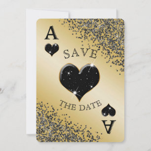 Glam Gold Casino Heart Playing Card Save The Date
