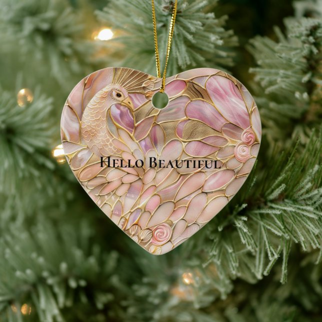 Glam Gold Chic Pink Peacock Ceramic Tree Decoration (Tree)