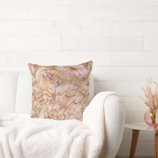 Glam Gold Chic Pink Peacock Cushion (Couch)