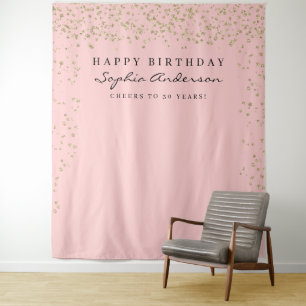 Glam Gold Confetti Birthday Backdrop Any Age Tapestry