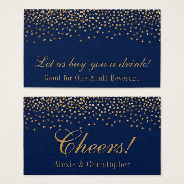 Glam Gold Confetti Dots on Navy Drink Tickets (Front & Back)