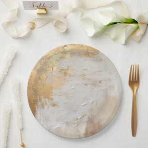 Glam Gold Cream White Paper Plate