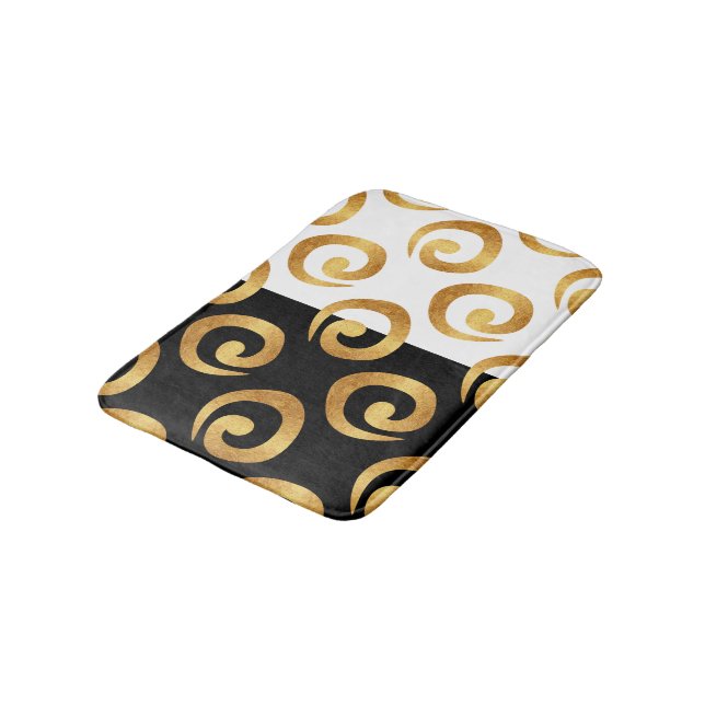 Glam Gold Curls on Black and White Bath Mat (Angled)