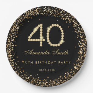Glam Gold Diamonds 40th Birthday Party Paper Plate