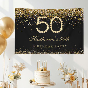 Glam Gold Diamonds 50th Birthday Party Banner