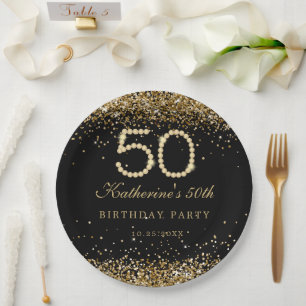 Glam Gold Diamonds 50th Birthday Party Paper Plate