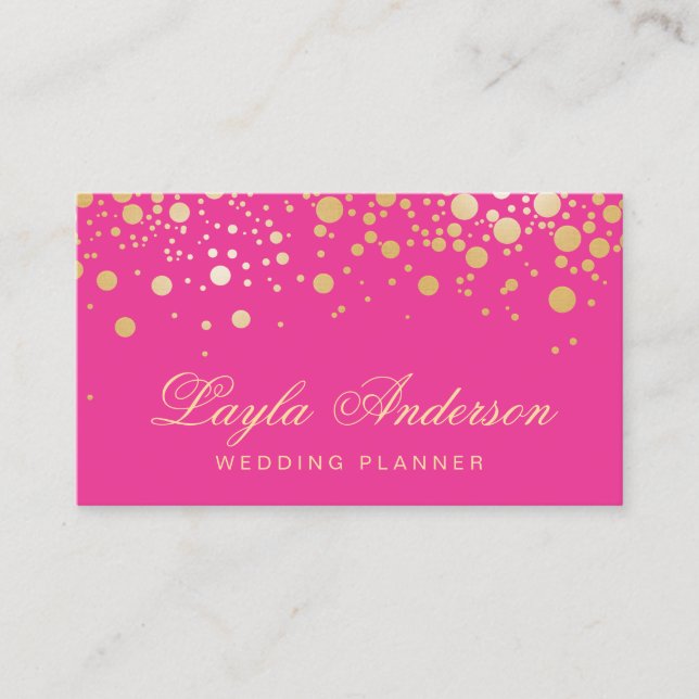 Glam Gold Dots Decor - Trendy Girly Hot Pink Business Card (Front)