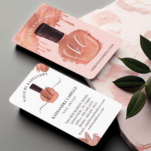 Glam Gold Drips Nail Polish Bottle Monogram Script Business Card (Glam Gold Drips Nail Polish Bottle Monogram Script Business Card)