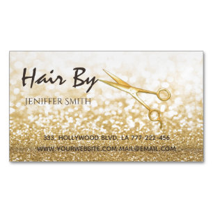 Glam gold elegant modern bokeh scissors magnetic business card