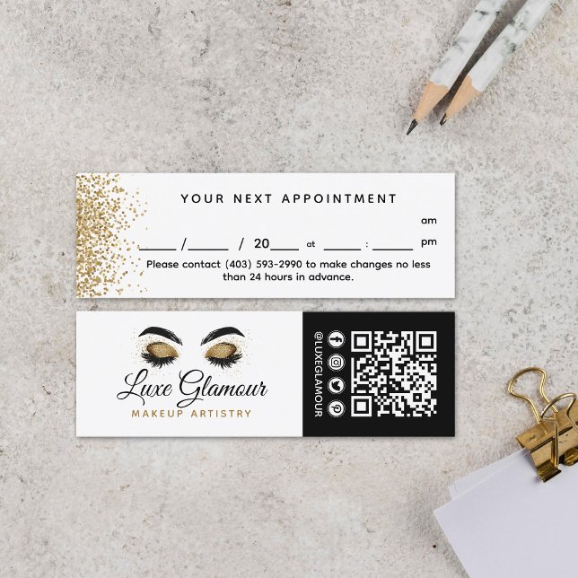 Glam Gold Eye Lashes Brow Beauty Bar Appointment Mini Business Card (Creator Uploaded)