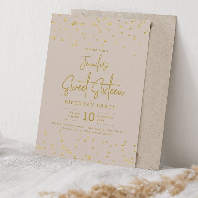 Glam Gold Faux Foil Dots Sweet 16 Champagne  Invitation (Glam Gold Faux Foil Dots Sweet 16 Champagne Invitation)