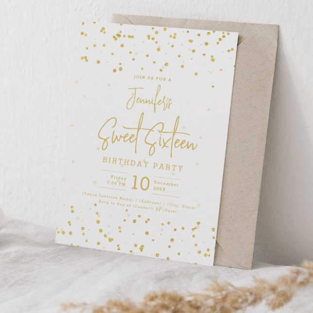 Glam Gold Faux Foil Dots Sweet 16 Party Invitation (Glam Gold Faux Foil Dots Sweet 16 Party Invitation)