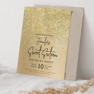 Glam Gold Faux Glitter Sparkle Sweet 16 Party Invitation