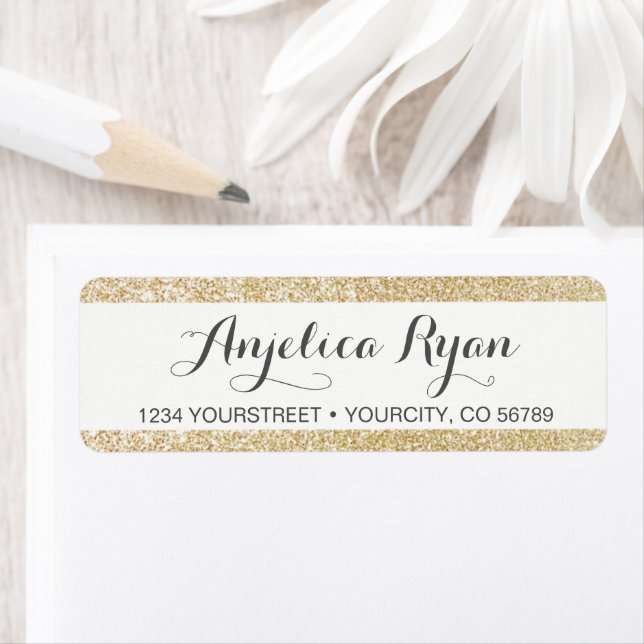 Glam Gold Faux Glitter Stripe Return Address Label (Insitu)