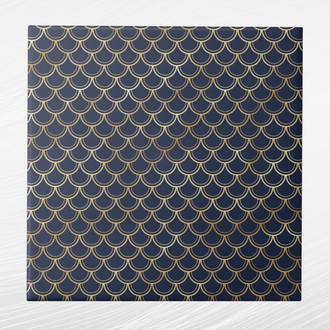 Glam Gold Fish Scales Navy Blue Tile (Creator Uploaded)