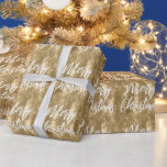 Glam Gold Floral Glitter Merry Christmas Script Wrapping Paper<br><div class="desc">This glam modern wrapping paper features the words "Merry Christmas" in white brush font on a gold faux brushed metal background decorated with a sparkly faux glitter floral pattern.</div>