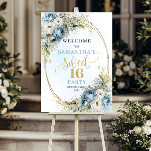 Glam Gold Floral Sweet 16 Welcome Board Poster