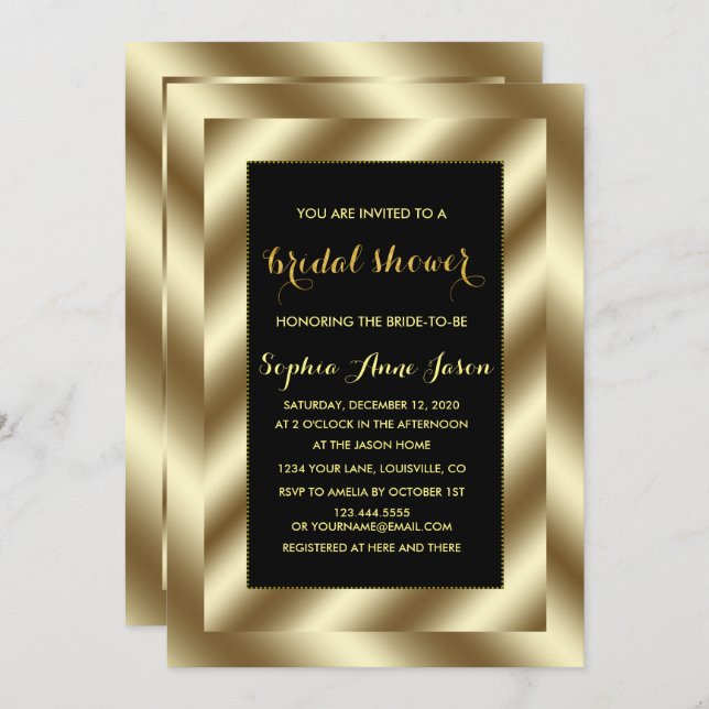 Glam Gold Foil and Black Bridal Shower Invite (Front/Back)
