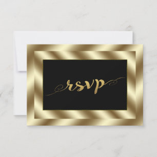 Glam Gold Foil and Black Wedding RSVP Card
