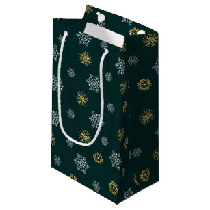 Glam gold foil and white snow flakes gift bag