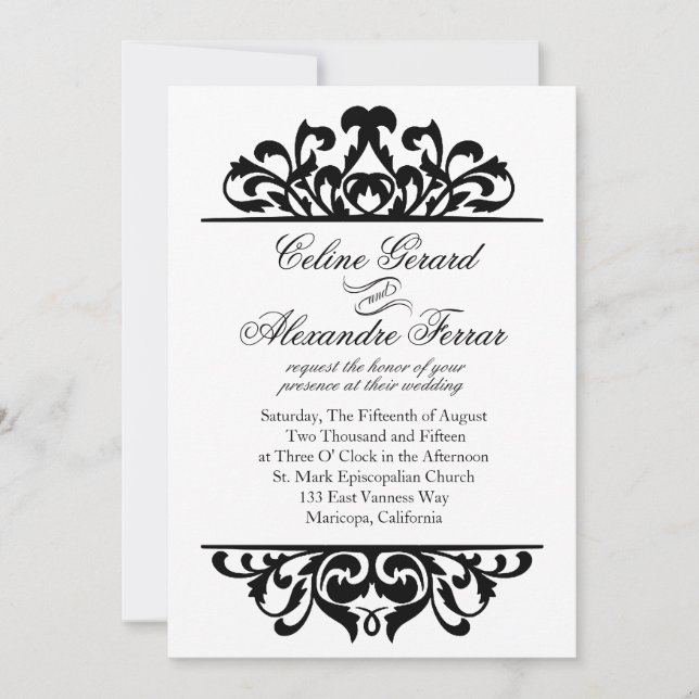 Glam Gold Foil Flourish Wedding | white black Invitation (Front)