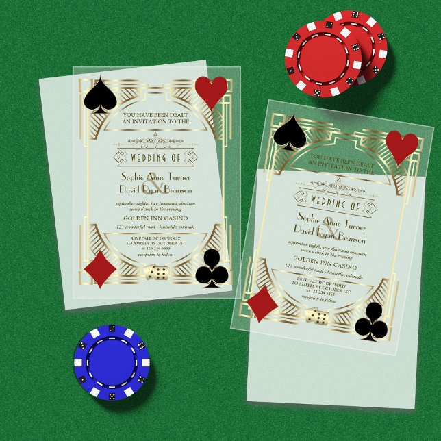 Glam Gold Frame Casino Las Vegas Poker Wedding Acrylic Invitations (Creator Uploaded)
