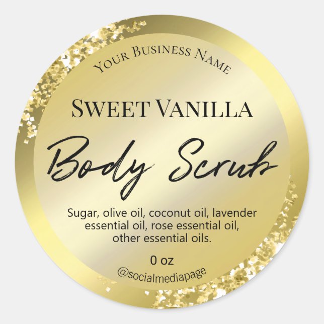 Glam Gold Glitter And Foil Body Scrub Labels (Front)