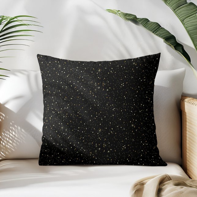 Glam gold glitter and sparkles on black image cushion (Creator Uploaded)