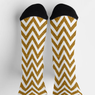 Glam gold glitter and white chevron stripes socks