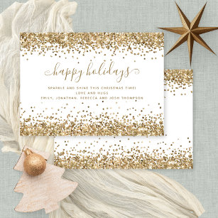 Glam Gold Glitter Borders Happy Holidays Christmas Holiday Card