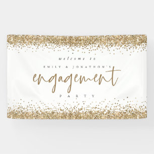 Glam Gold Glitter Borders Welcome Engagement Party Banner