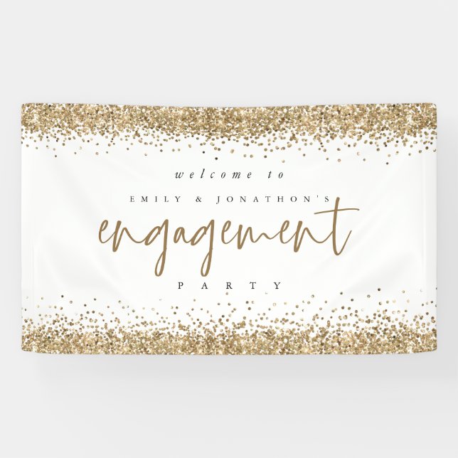 Glam Gold Glitter Borders Welcome Engagement Party Banner (Horizontal)