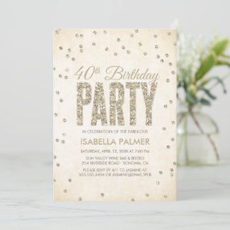 Glam Gold Glitter Confetti 40th Birthday Party Invitation