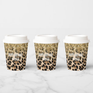 Glam Gold Glitter Cream Leopard Print Paper Cups