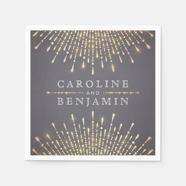 Glam gold glitter deco vintage wedding monogram napkin (Front)